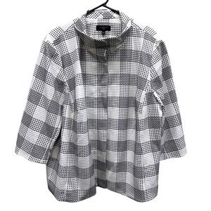 Talbots Woman Black & White Grid Pattern Zip Up Jacket Blazer NEW Size 24W